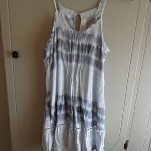 Ocean Drive Sundress S Scoop Neck Bluish/White Tie Dye Adjustable Shoulder Strap